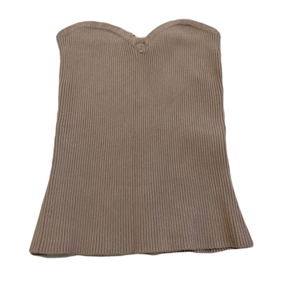 💛 Revamped Sweater Knits Tan Ribbed Strapless Top, Size S/P - Picture 1 of 5